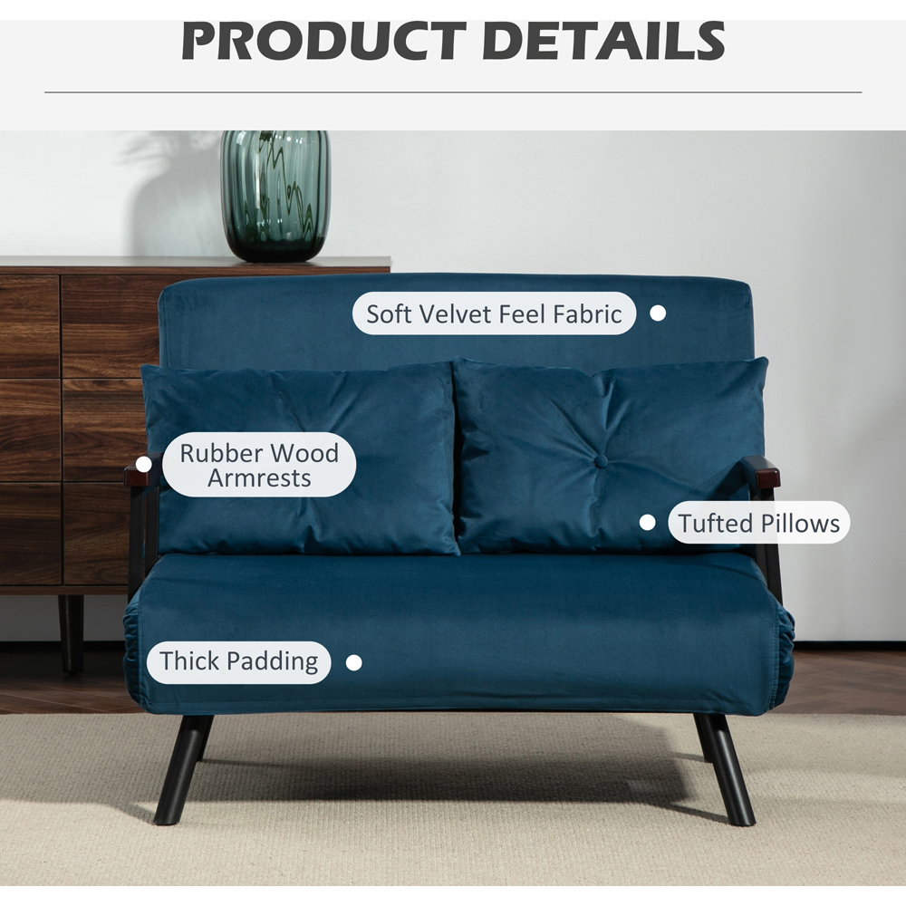 HOMCOM 2 Seater Navy Blue Velvet Feel Fabric Convertible Sofa Bed Image 7
