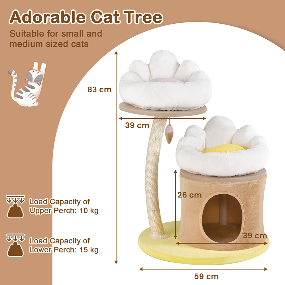 Costway White Flower Cat Tree with Sisal Scratching Post 83cm Image 9