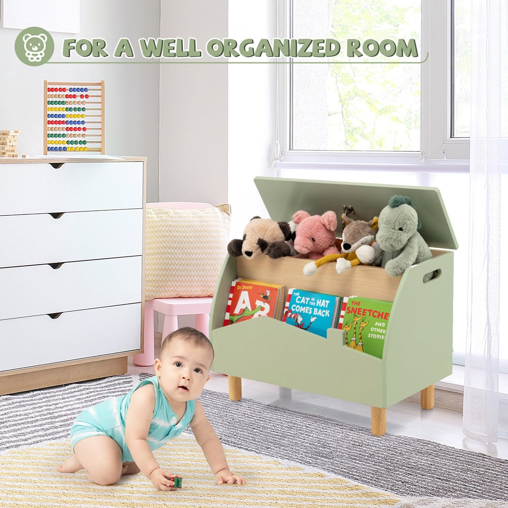 Costway Green Kids Toy Box with Safety Hinge Image 4