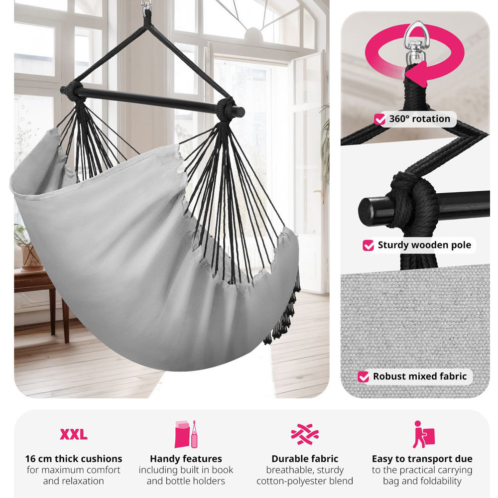 tectake Malika Grey Hanging Chair 150kg Image 3