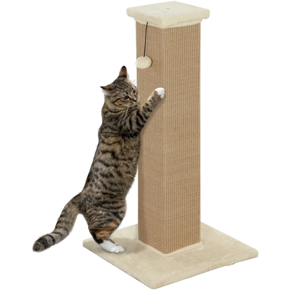 PawHut Beige Vertical Sisal Rope Ball Plush Cat Scratching Post 81cm Image 3