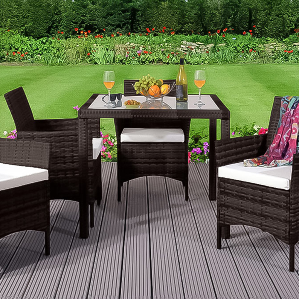 Brooklyn  4 Seater Rattan Square Dining Garden Set Brown Image 2