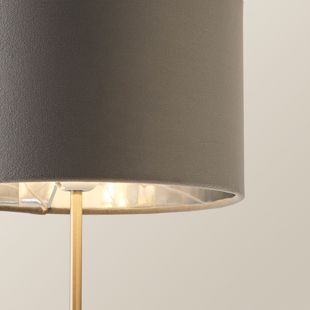 ValueLights Charlie Metallic and Grey Velvet Shade Brushed Chrome Table Lamp and Bulb Image 3