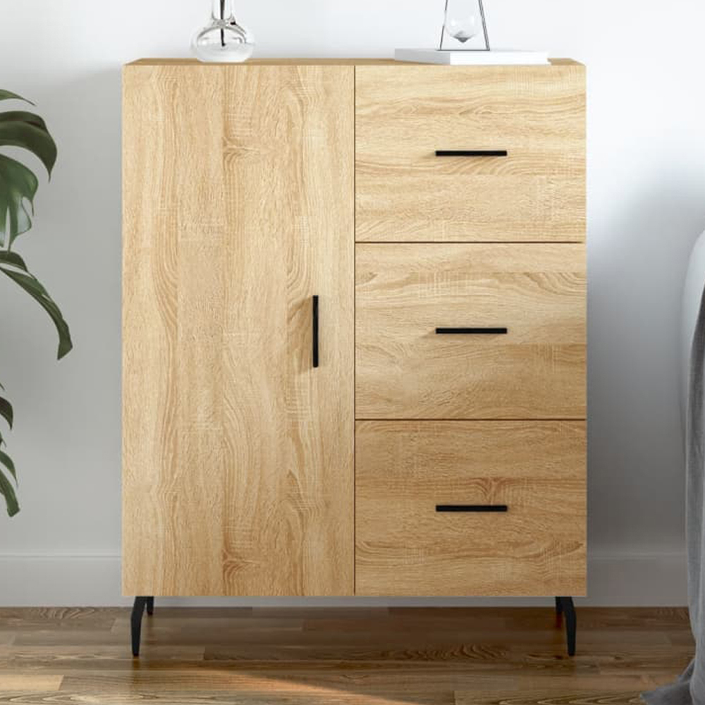 vidaXL Single Door 3 Drawer Sonoma Oak Sideboard Image 1