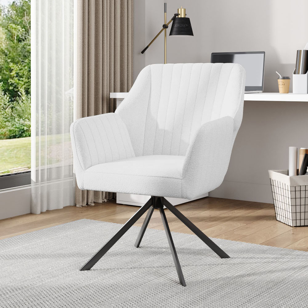 Living and Home White Teddy Fleece Upholstered Swivel Chair Image 3