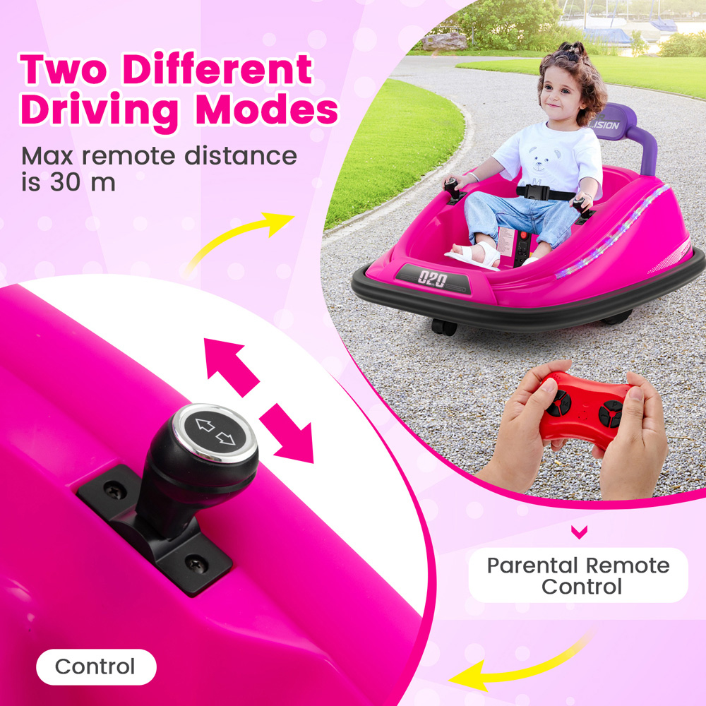 Costway Kids Pink Electric Bumper Car with Spin and Remote Control Image 5