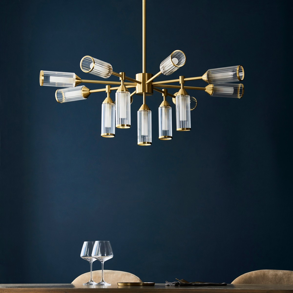 Merano Trieste Clear Frosted Glass Satin Brass Plate Multi Arm Pendant Ceiling Light Image 7