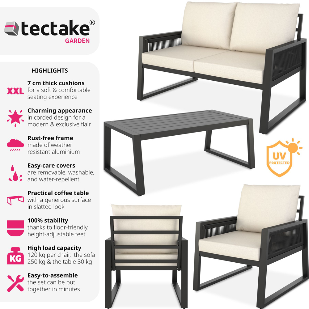 tectake 4 Seater Anthracite Aluminium Dining Set Image 2