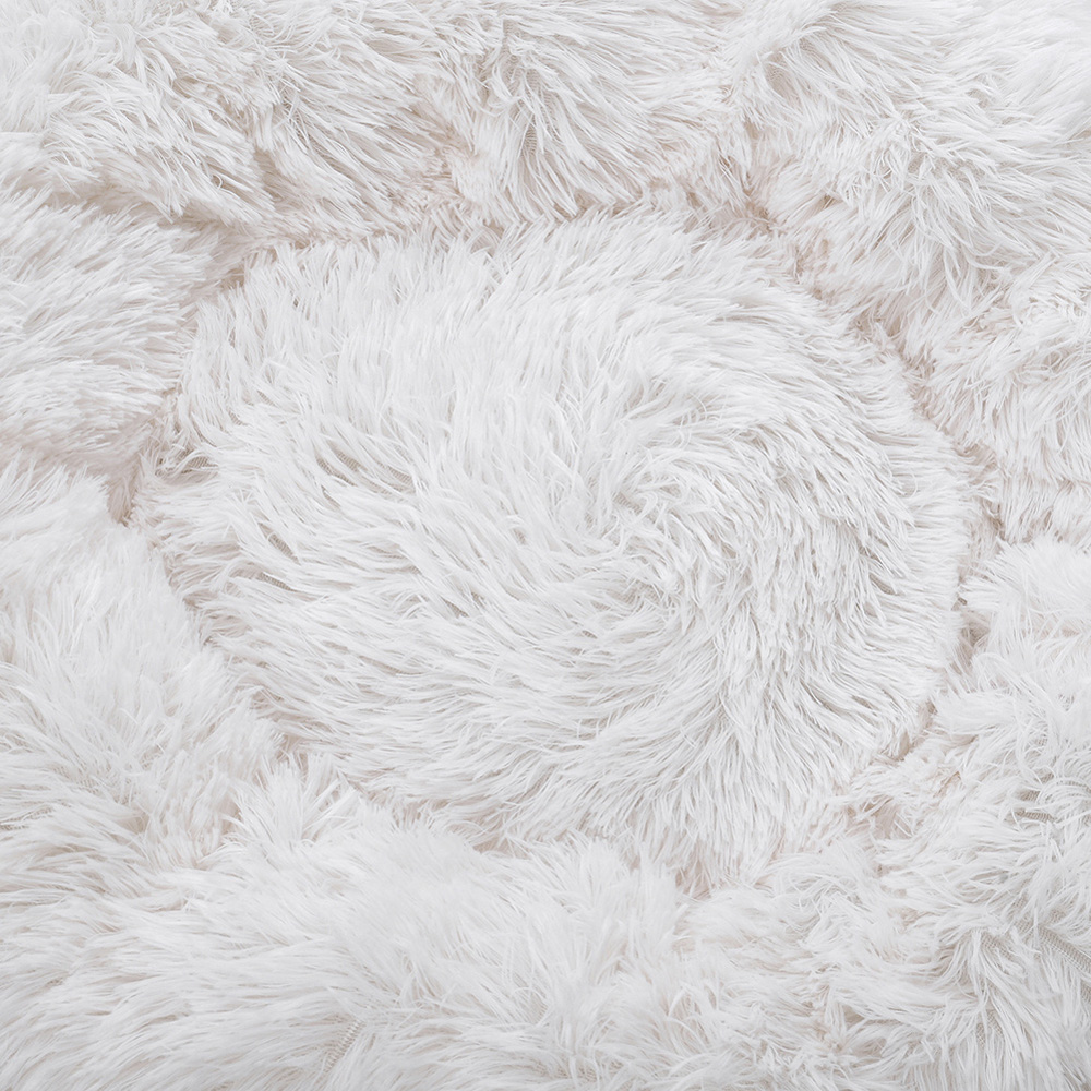 H&O Direct White Plush Donut Shaped Pet Bed Image 2