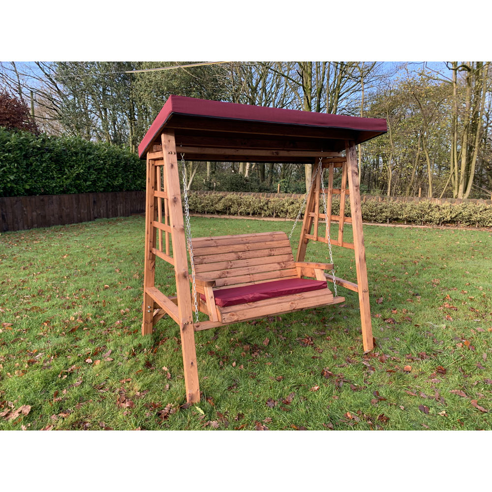 Charles Taylor Dorset 2 Seater Swing with Burgundy Cushions and Roof Cover Image 3