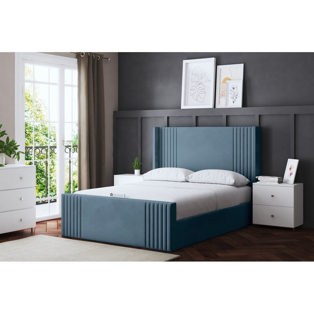 DS Living Elara Small Double Blue Winged Panel Ottoman Bed with Headboard Image 6