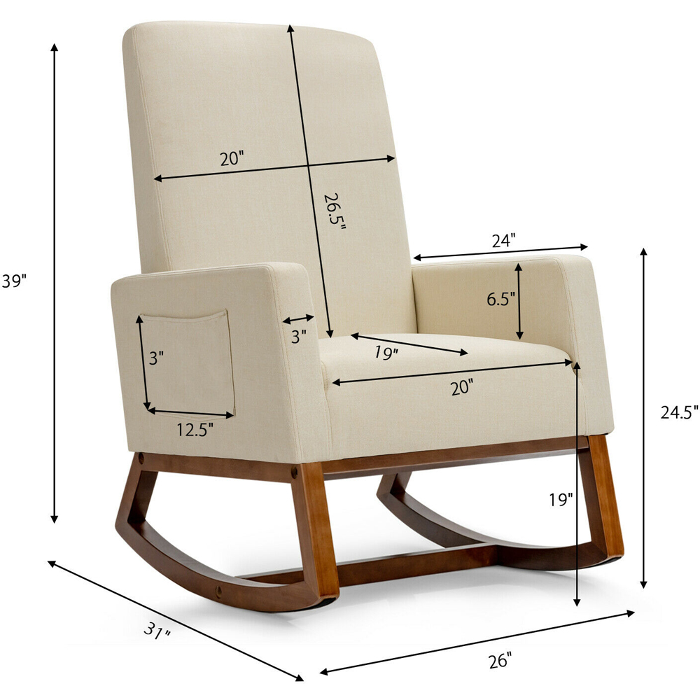 Costway Beige Rocking Armchair Image 9