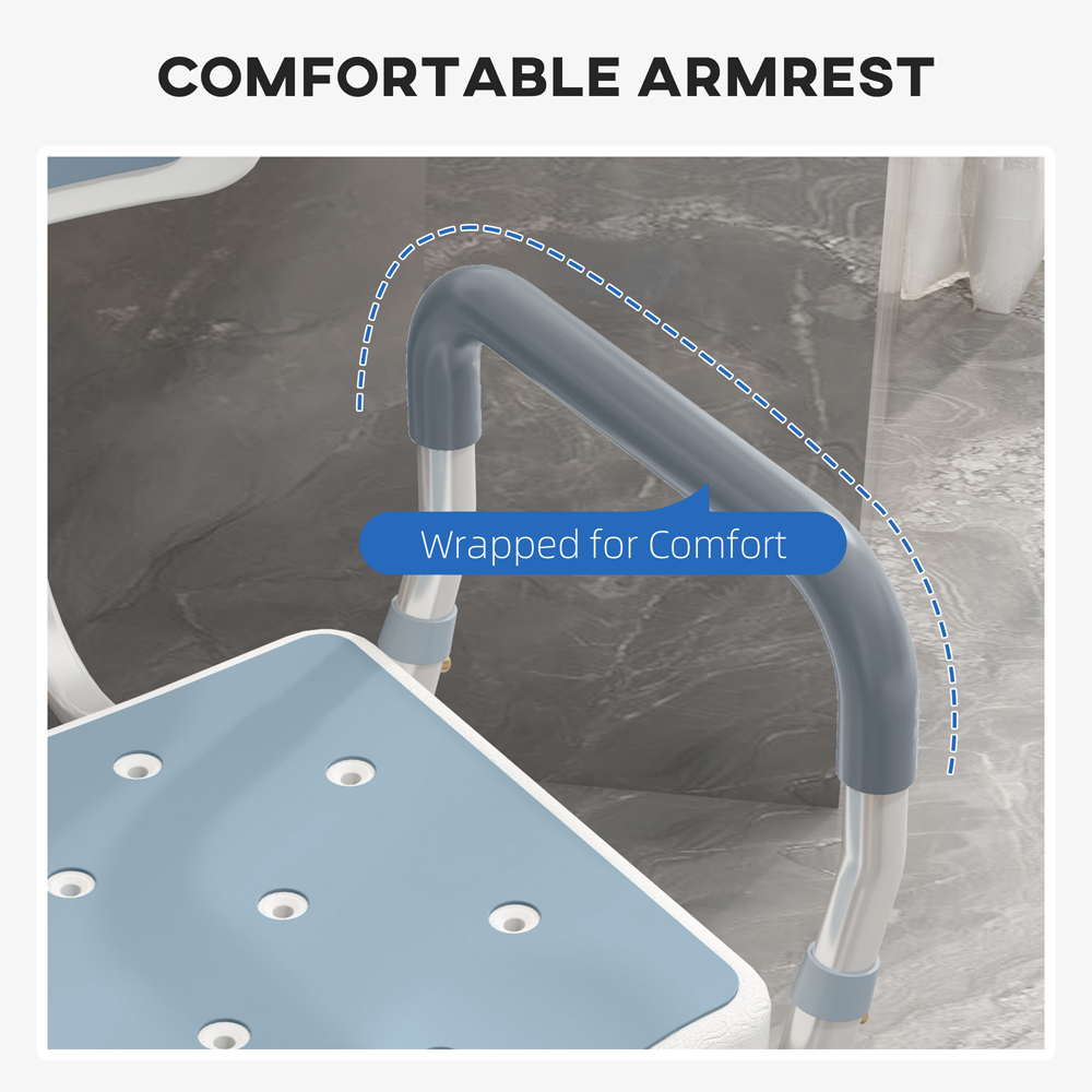 HOMCOM Blue Padded Shower Stool with Back and Arms Image 5