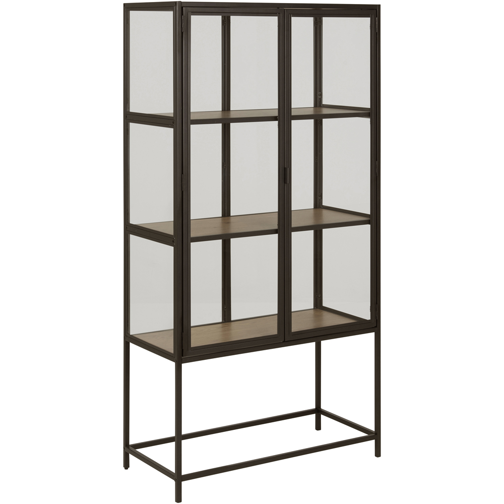 Florence Seaford 2 Glass Door Black and Oak Display Cabinet Image 2