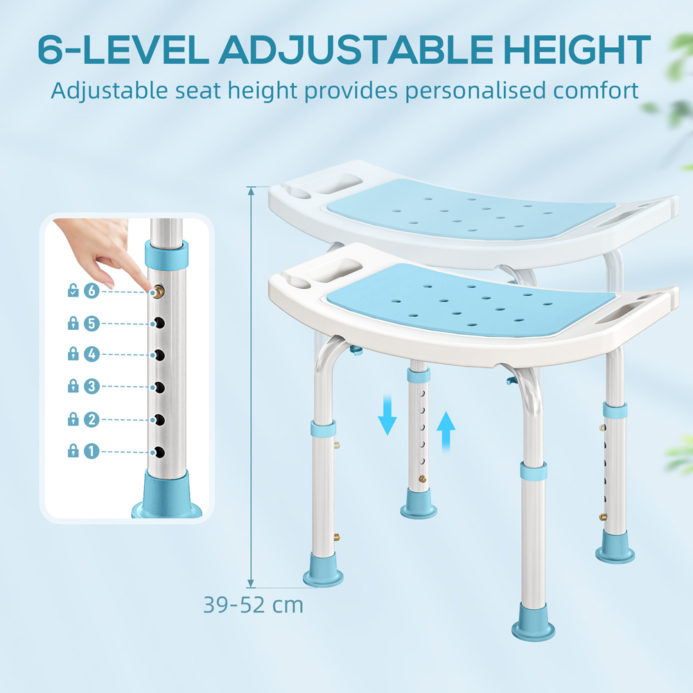 HOMCOM Turquoise Aluminium Height Adjustable Bath Stool with Shower Hole Image 5