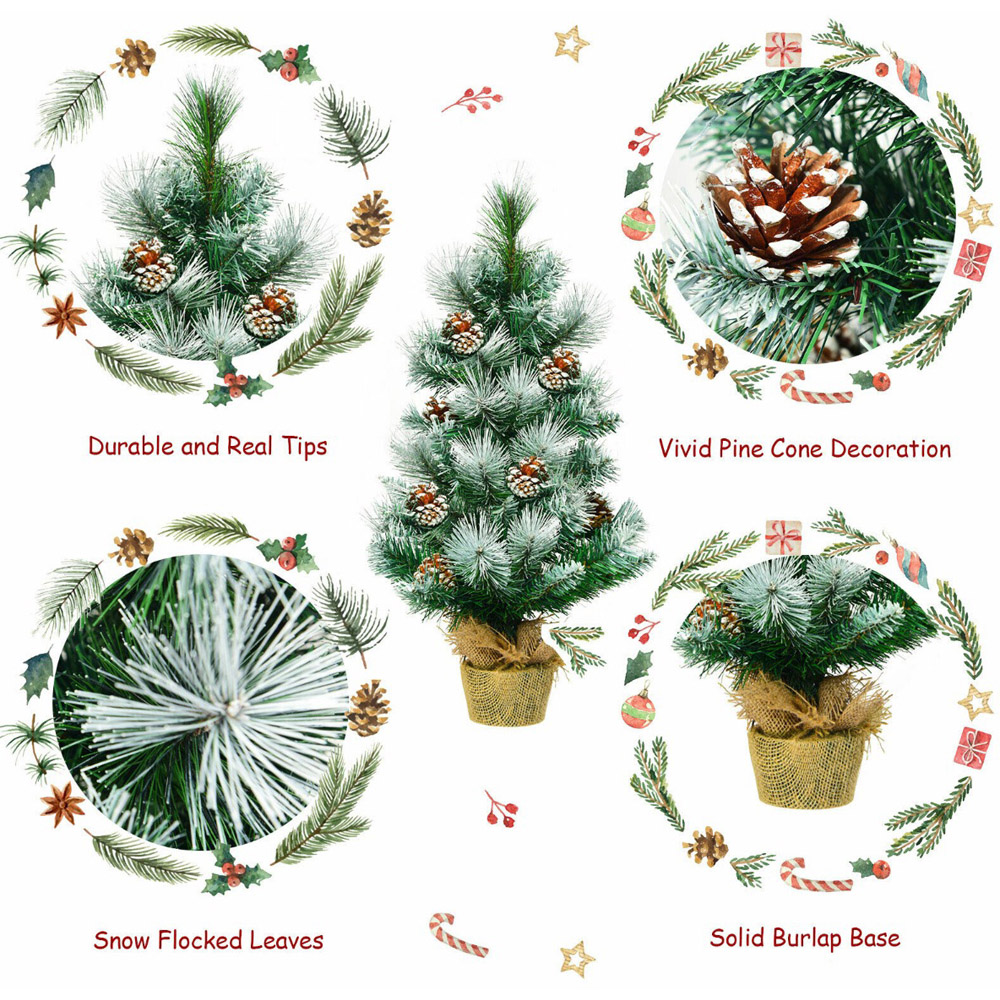 Costway Snow Flocked Artificial Christmas Pine Tree with Pine Cones 2ft Image 6
