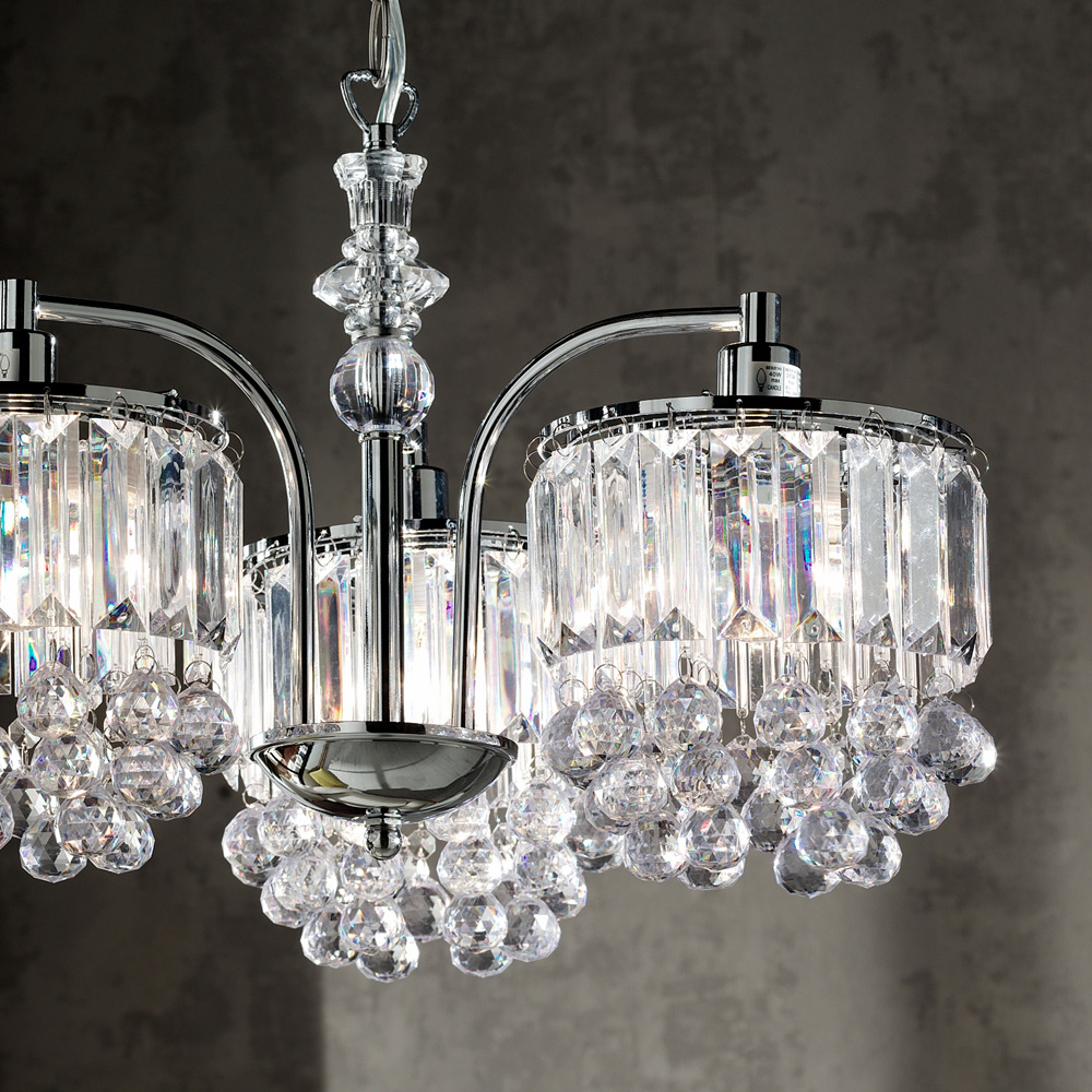 Kliving Abraham 3 Light Acrylic Beaded and Droplet Flush Fitting Ceiling Chandelier Image 3