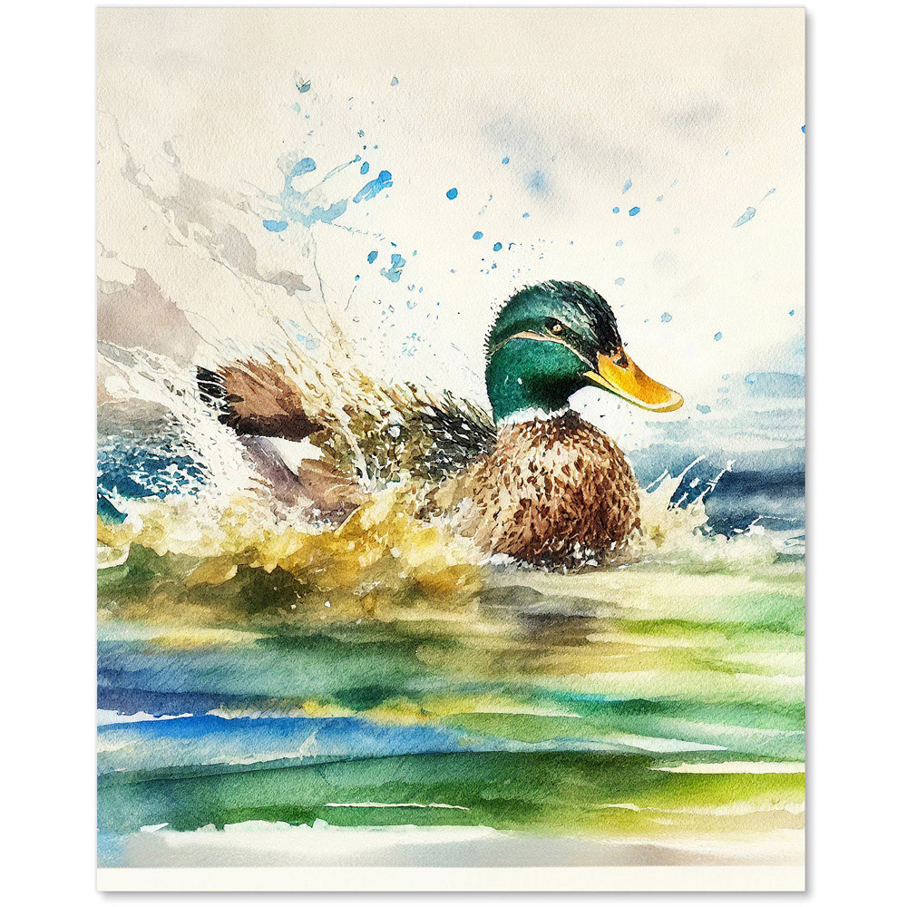 Warren Reed Designer Splashing Mallard Watercolour Glass Kitchen Splashback 75 x 60cm Image 2