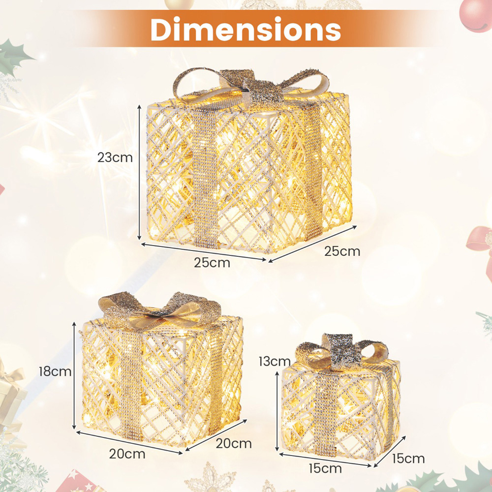 Costway Lighted Gift Boxes with Bows Christmas Decoration 3 Pack Image 7