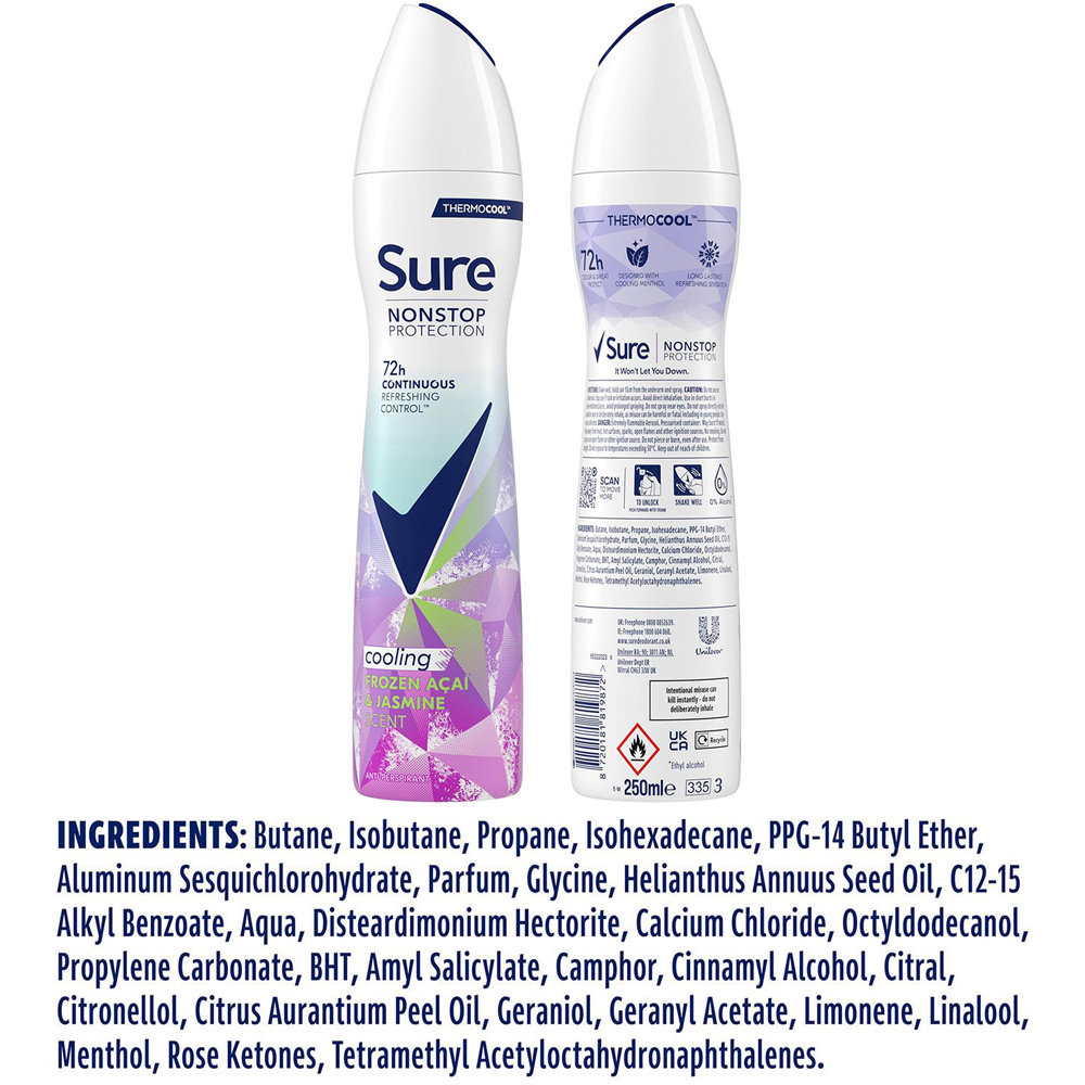 Sure Women Nonstop Protection Frozen Acai and Jasmine Antiperspirant Deo 250ml 6 Pack Image 7