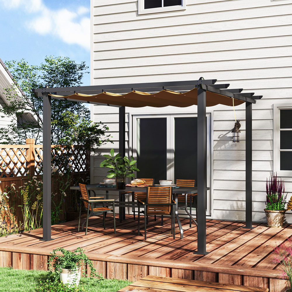 Outsunny 3 x 3m Khaki Aluminium Pergola Gazebo with Retractable Roof Image 3