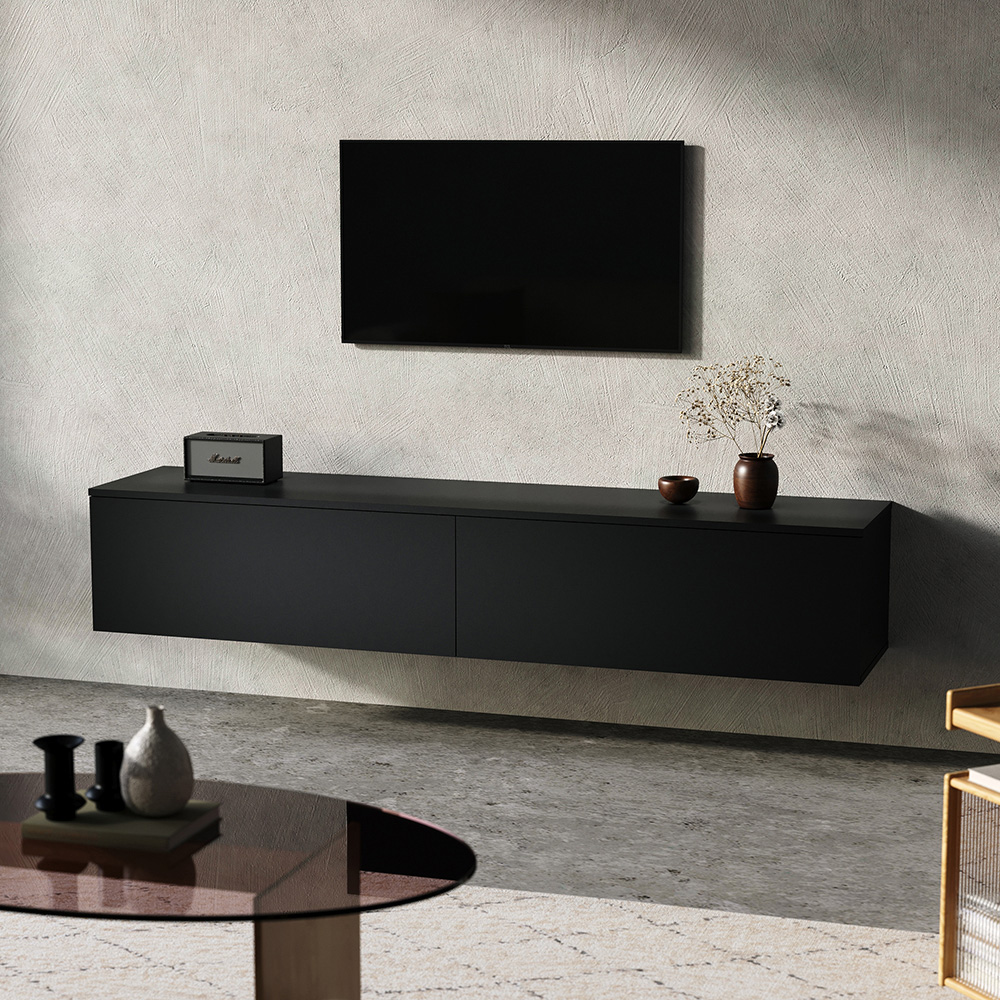 Living and Home 2 Door Black Wall Mounted Floating TV Unit Image 7