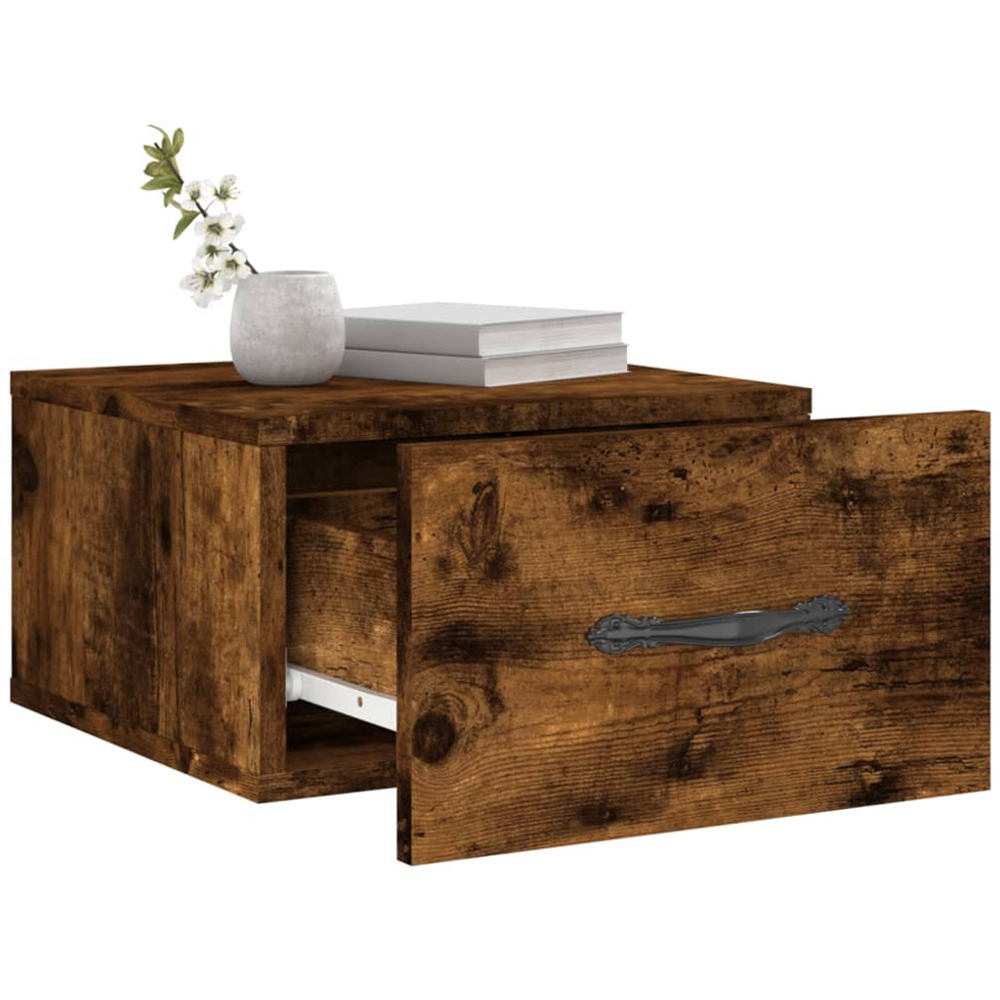 vidaXL Single Drawer Brown Wall Mounted Bedside Cabinet with Black Handle Image 4