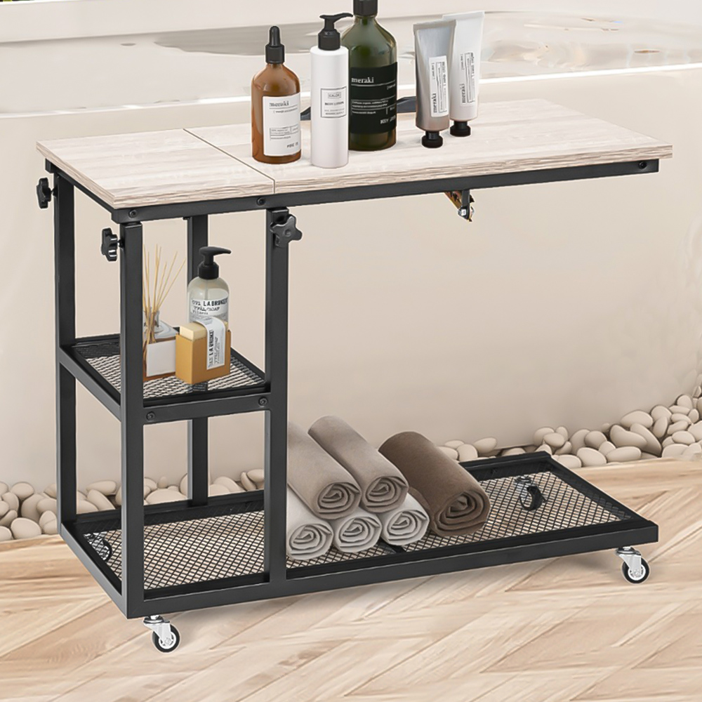 Costway 3 Shelf Adjustable Mobile Couch Side Table Natural Image 1