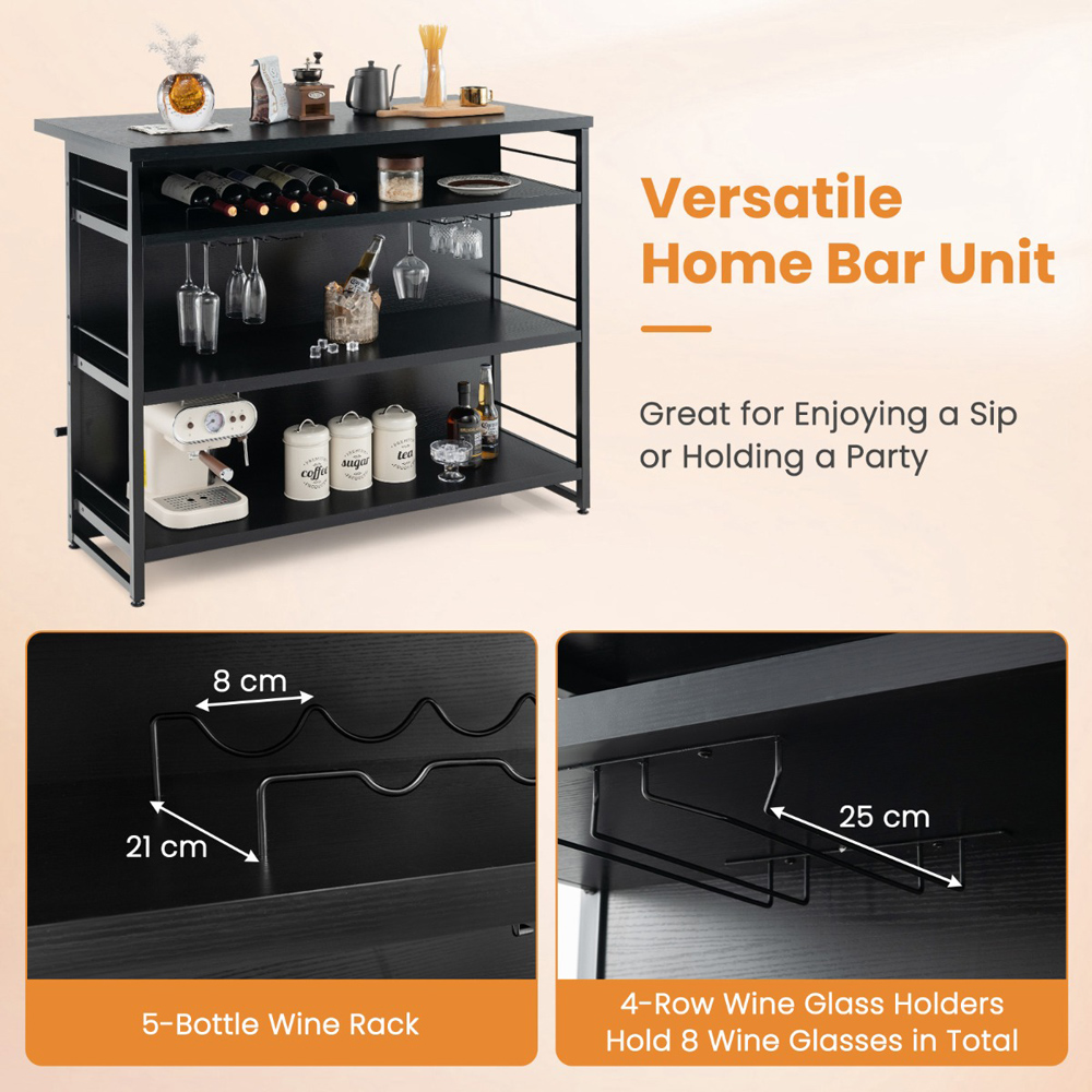 Costway 3 Shelf Black Industrial Home Bar Unit Image 5