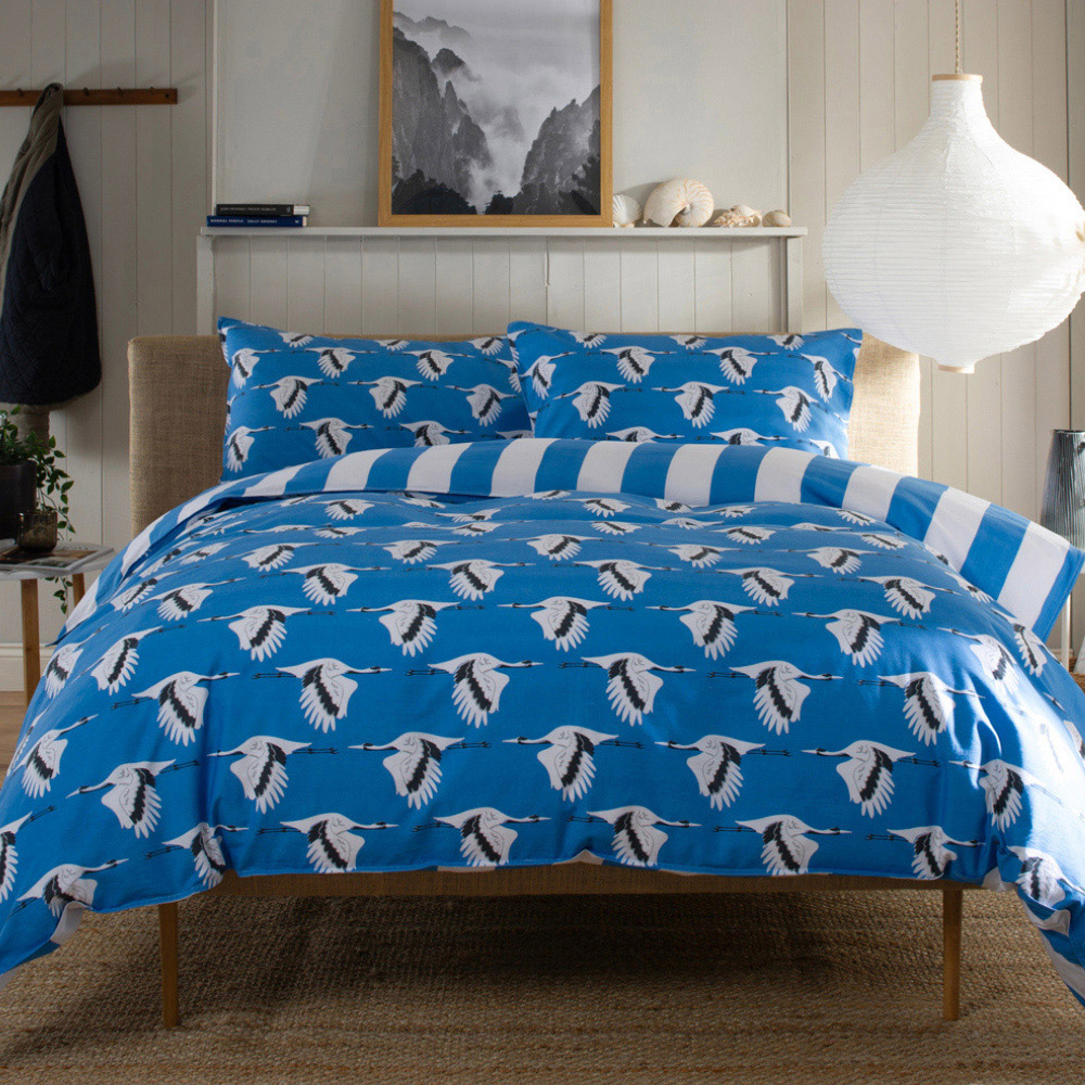 Lobster Creek Sedge Single Crane Blue Stripe Duvet Set Image 1