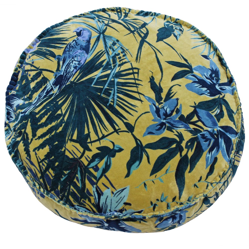 Paoletti Amazon Jungle Teal Botanical Round Cushion Image 1