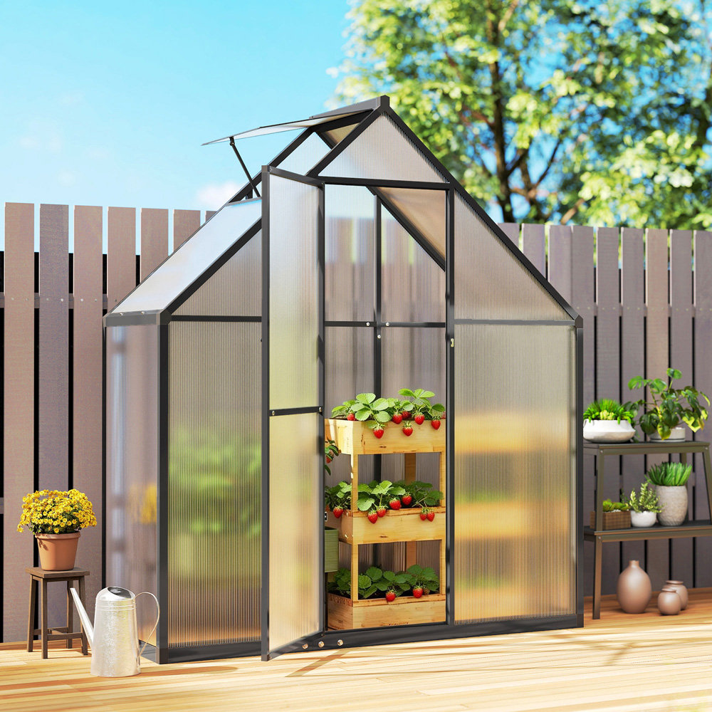 Outsunny Black Polycarbonate 5.5 x 2ft Walk-In Greenhouse with Swing Door Image 4