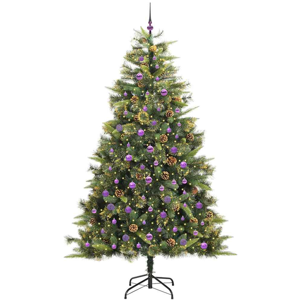 vidaXL Pre-Lit Lilac Baubles and Pinecones Green Artificial Christmas Tree 8ft Image 1