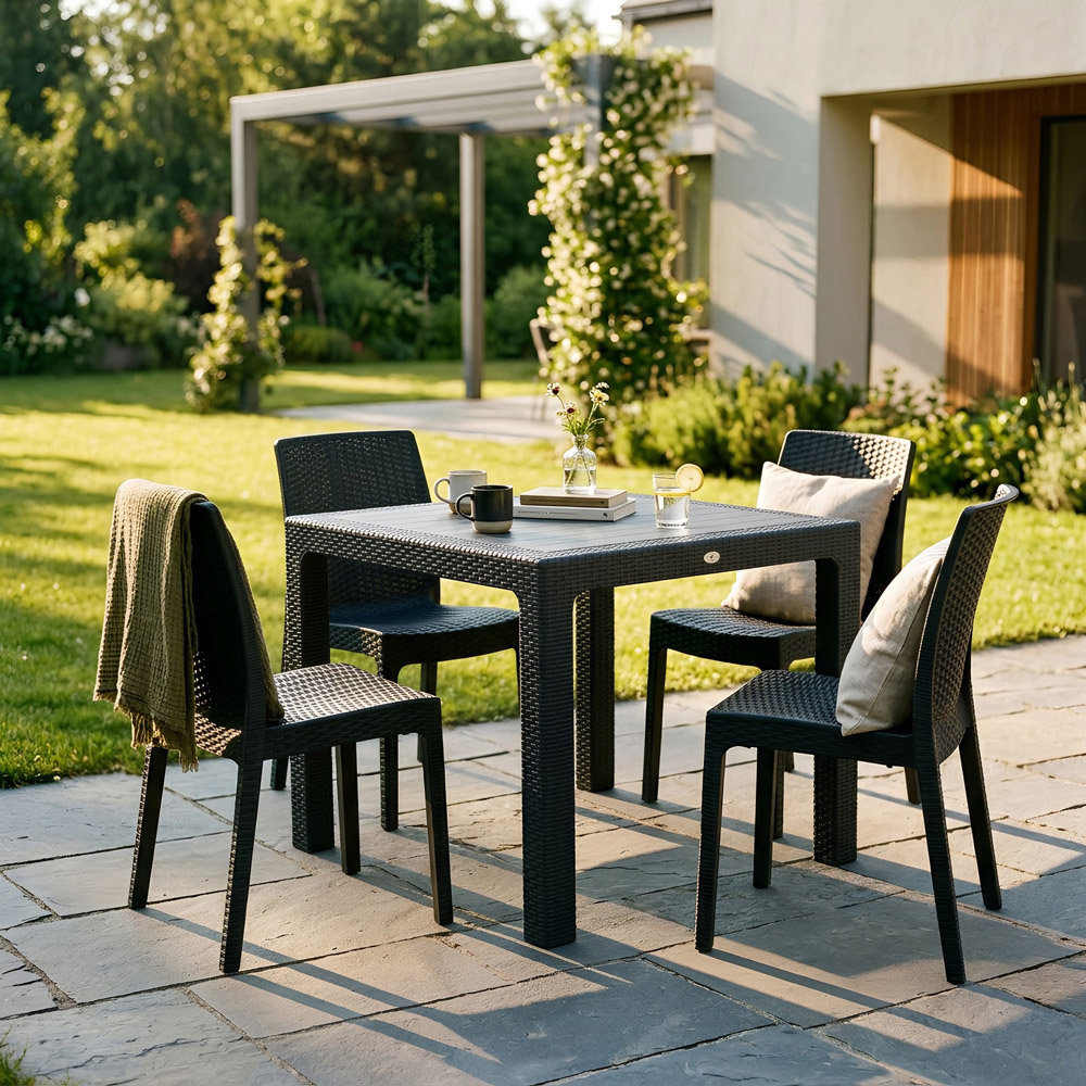 Harbour Housewares Noble 4 Seater Square Rattan Effect Patio Dining Set Anthracite Image 4