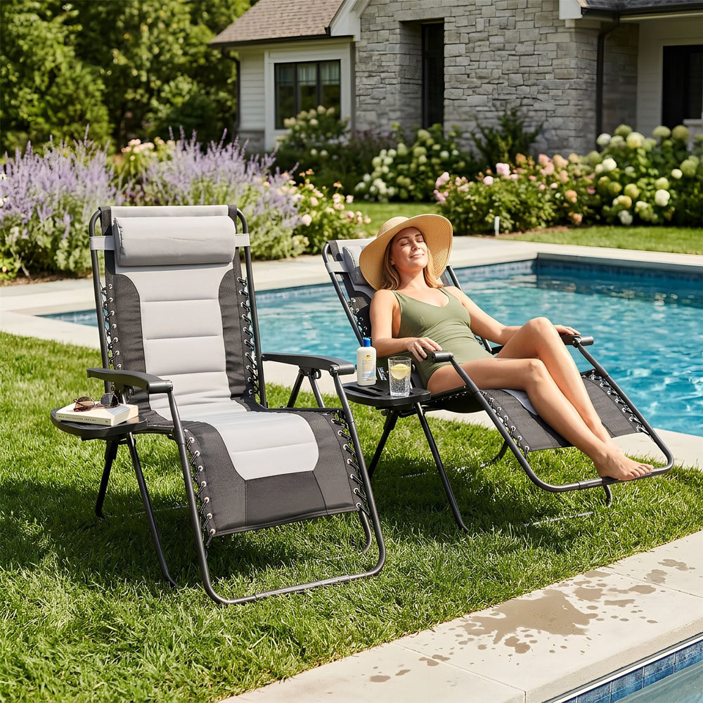 Harbour Housewares Grey Padded Zero Gravity Garden Chair 2 Pack Image 3