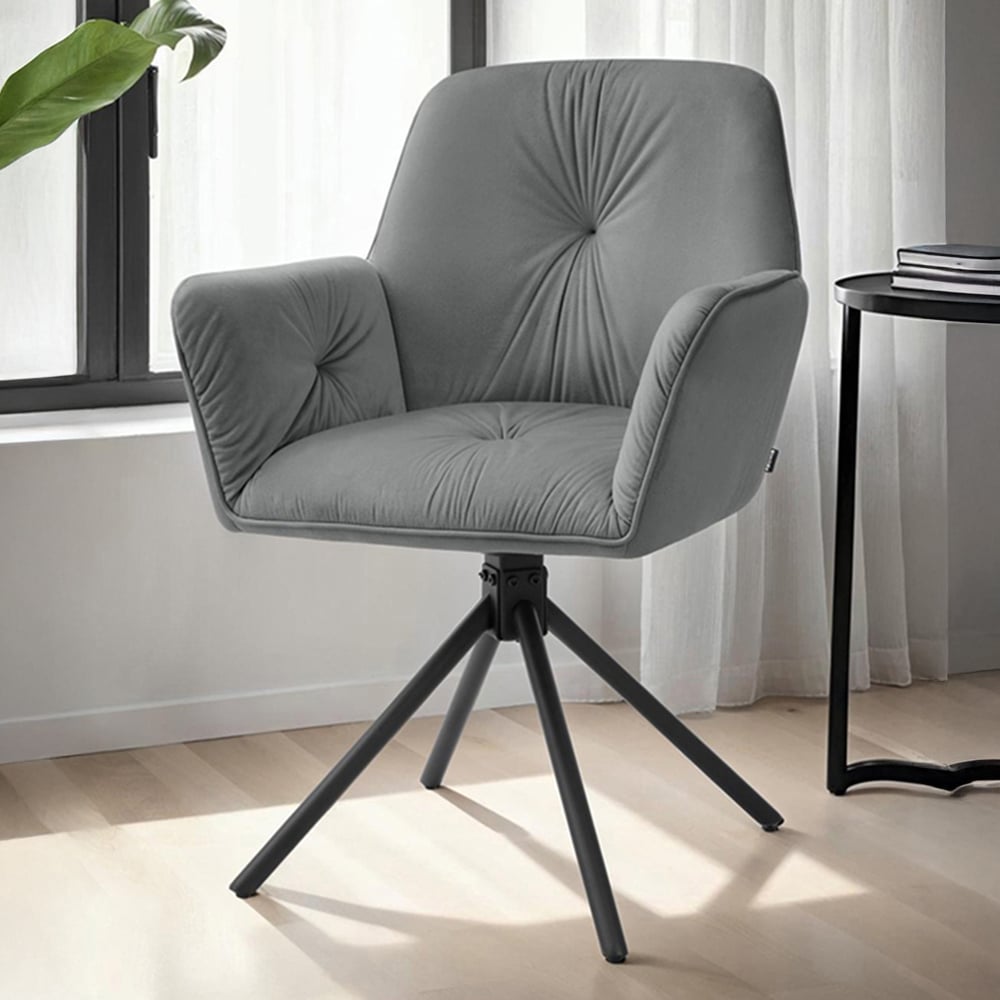 tectake Lenia Set of 6 Anthracite and Black Velvet Swivel Chair Image 1