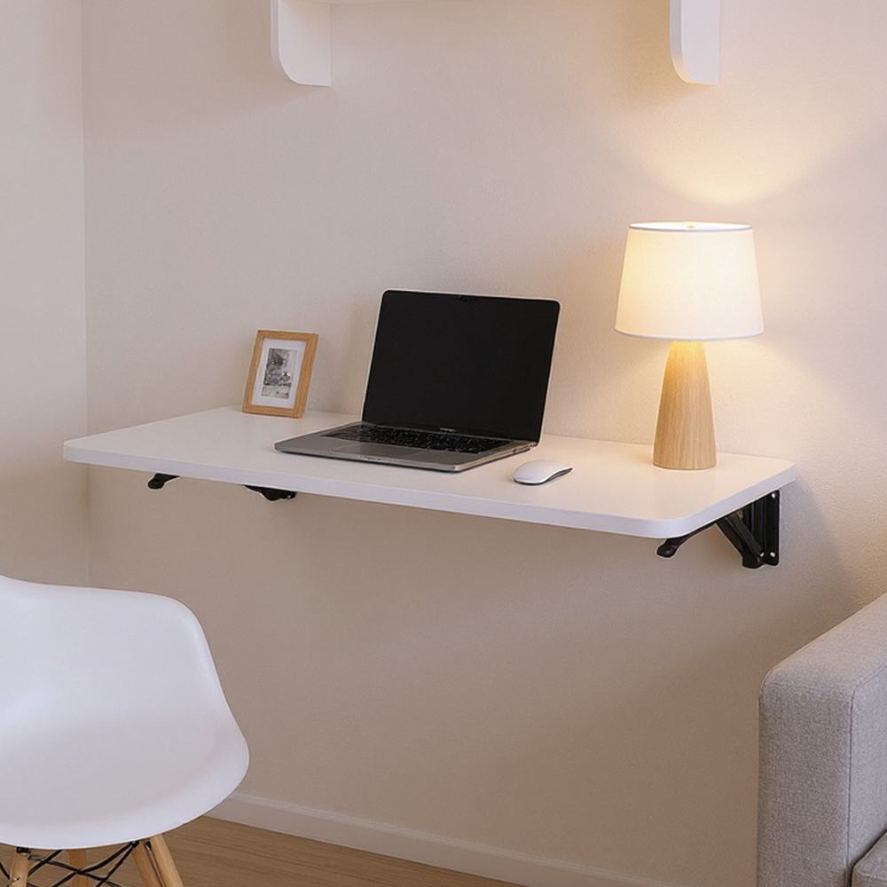 Living and Home White Wall Mounted Folding Table with Iron Brackets 52 x 24cm Image 7