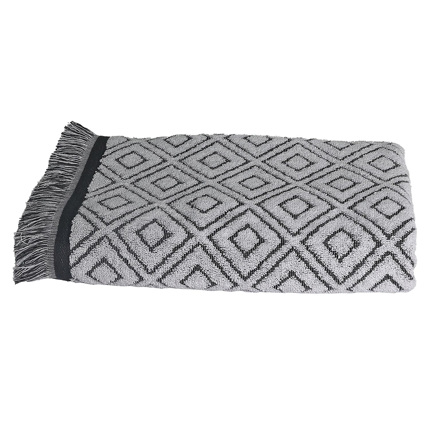 Diamond Fringe Bath Towel - Grey Image 1
