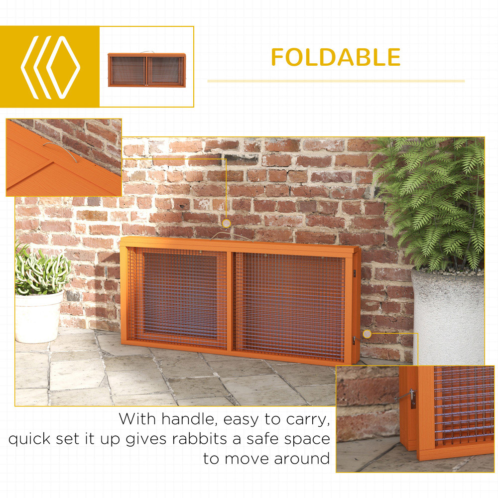 PawHut Orange Folding Wooden Rabbit Hutch with Openable Top Image 6