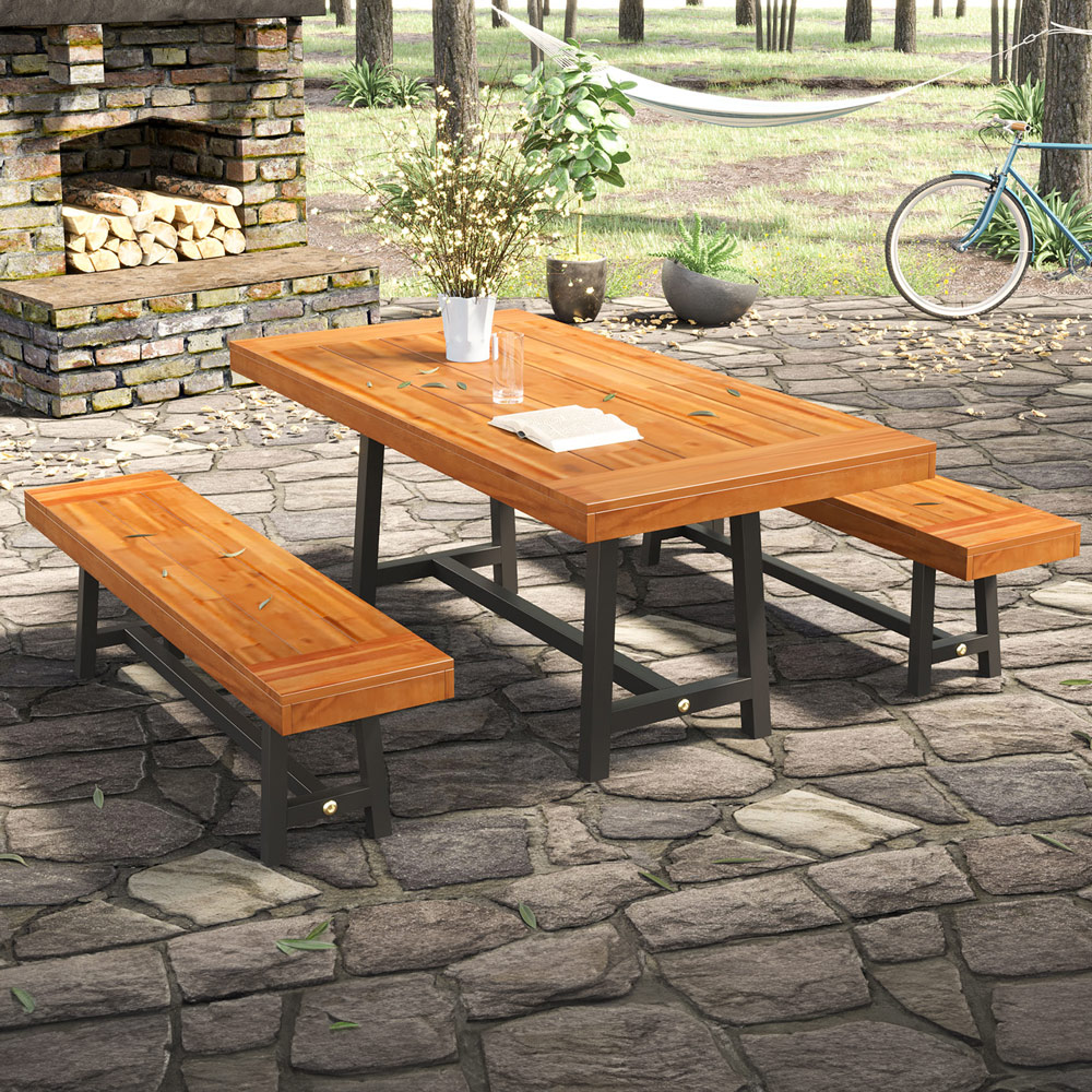 Outsunny Acacia 4 Seater Outdoor Bench Dining Set Wood Image 1