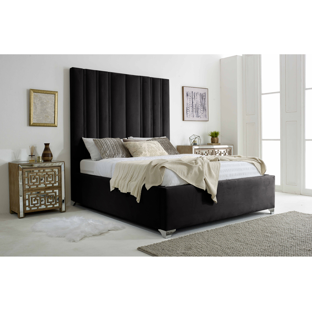 Eleganza Home Wilburn Single Black Plush Velvet Bed Frame with Headboard Image 6