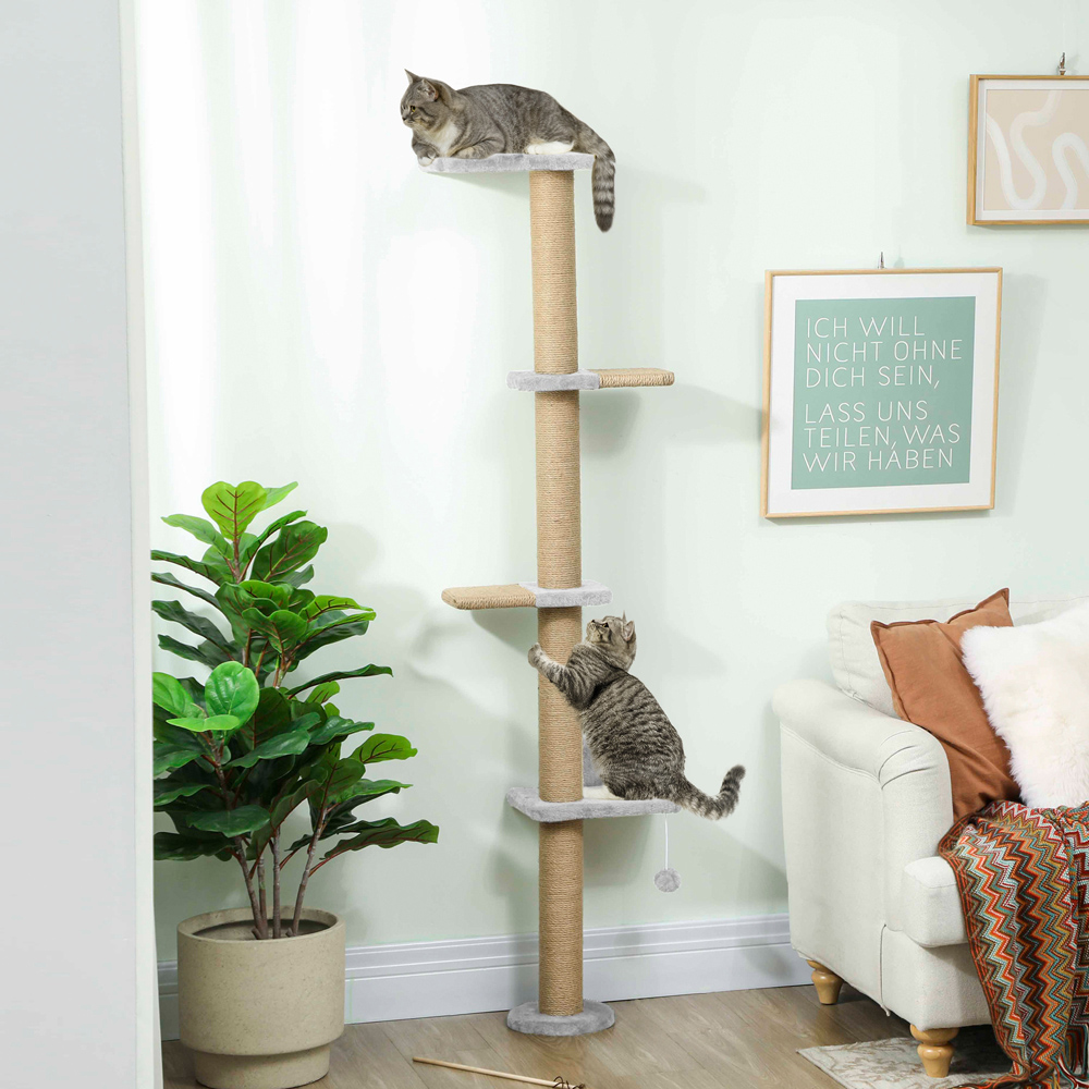 PawHut 4 Platform Light Grey Indoor Wall Mounted Cat Shelves Image 2