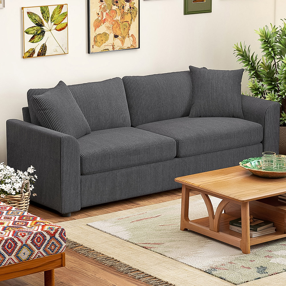 HOMCOM 3 Seater Grey Upholstered Jumbo Cord Sofa Image 4