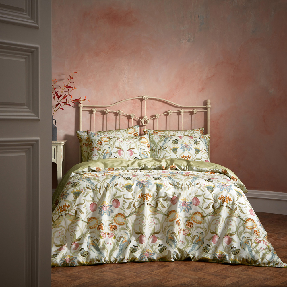 EW by Edinburgh Weavers Liberty Floral Birds King Size Stone Cotton Duvet Set Image 5