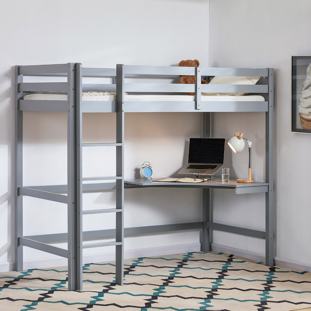 VIDA DESIGNS Sydney Single Grey Bunk Bed with Desk and Foam Mattress Image 3