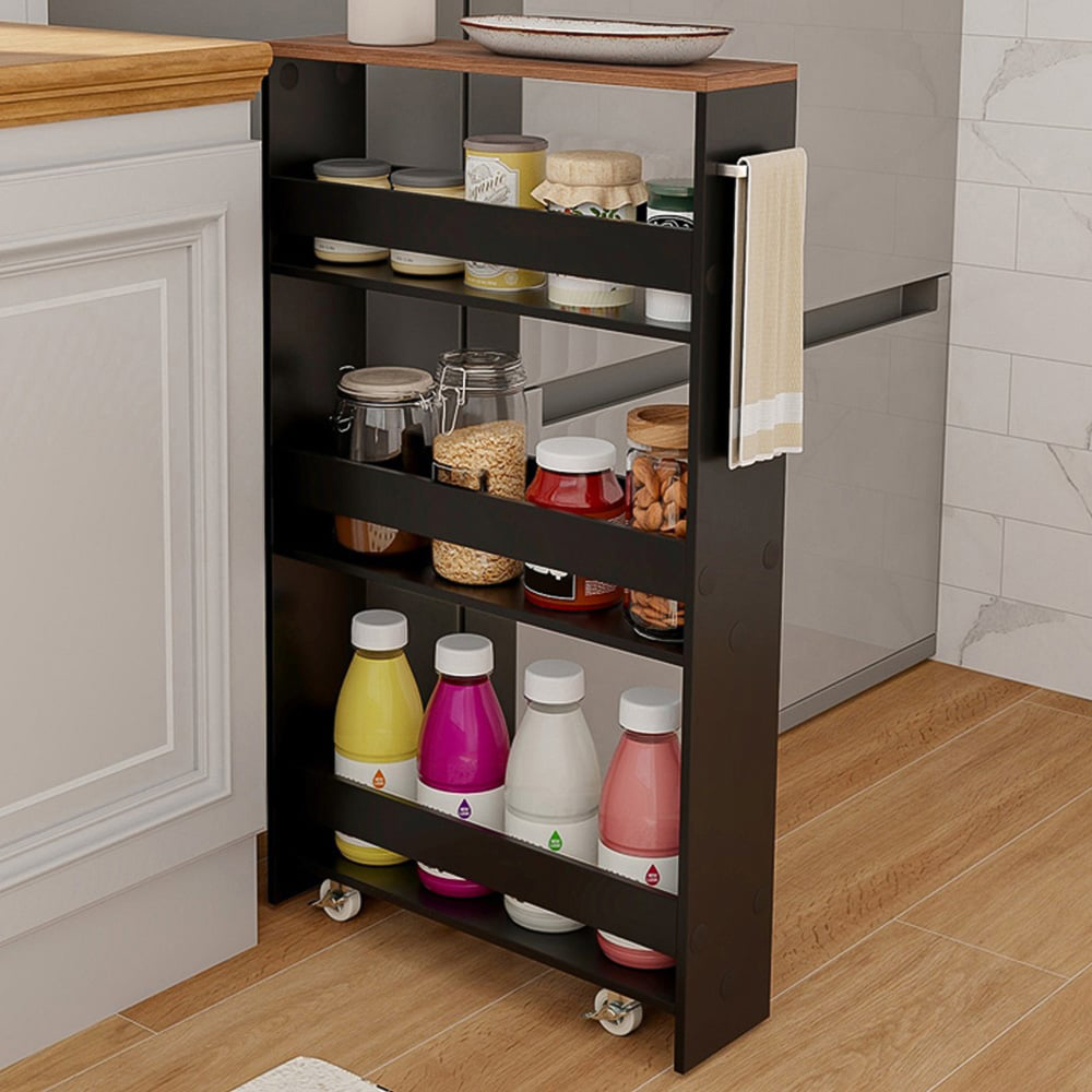 Costway 4 Shelf Brown Slim Storage Cart with Wheels Image 2