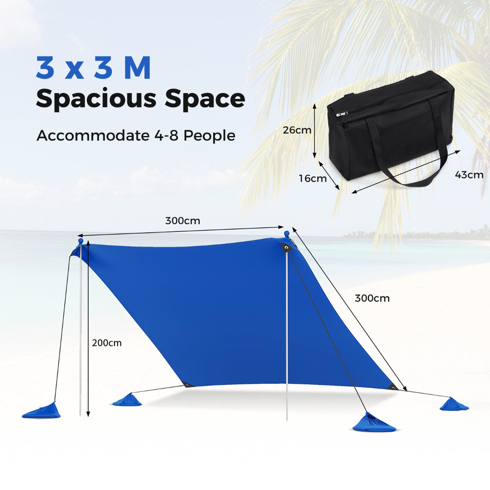 Costway UPF 50+ Beach Tent Sun Shelter Blue Image 9