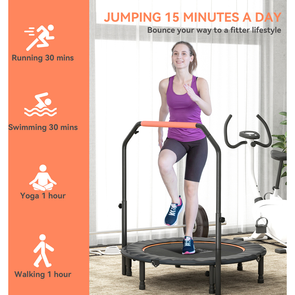 HOMCOM 3.7ft Orange Foldable Mini Trampoline with Adjustable Foam Handle Image 7