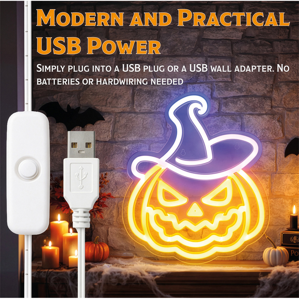 FXLab Pumpkin Silhouette Neon Light Indoor Halloween Decoration 33 x 35cm Image 6