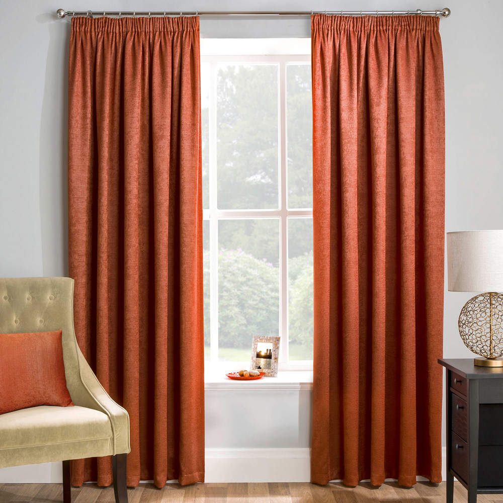 Enhanced Living Matrix Orange Thermal Pencil Pleat Readymade Curtains 117 x 183cm Image 1